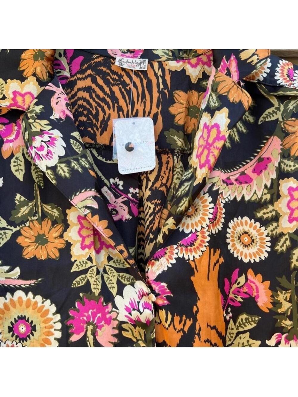 🆕 NWT FP Pajama SET Iron Combo Tiger Floral Print SILKY oversized XL Long Tall - Picture 10 of 16